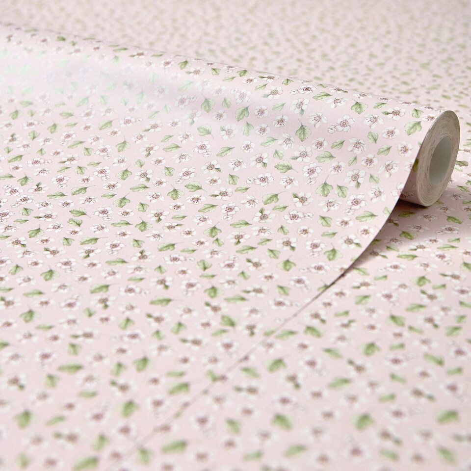 image 1 of Apple Blossom Wallpaper in Soft Pink Pink