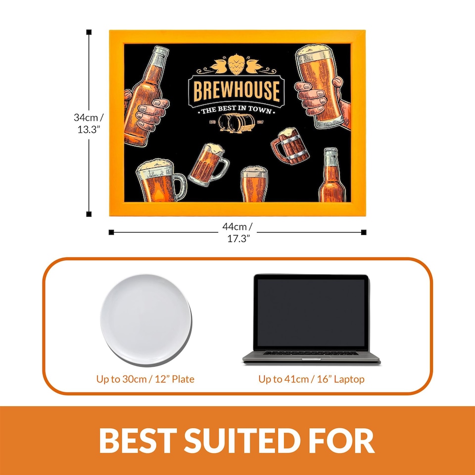 image 1 of GEEZY Brewhouse Design Wooden Lap Serving Tray with Bean Bag Cushion 44x34cm
