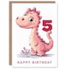 image 1 of Cute Pink Dinosaur Cartoon Age 5 Year Old Child Kids 5th Birthday Card