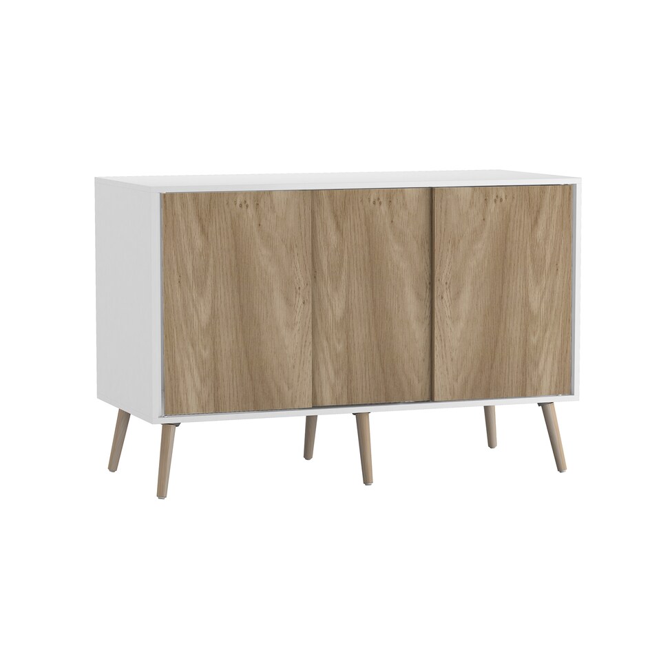 image 1 of URBNLIVING White Carcass 3 Door Sliding Storage Cabinet | Multi | Oak Doors & Pine Legs | 1