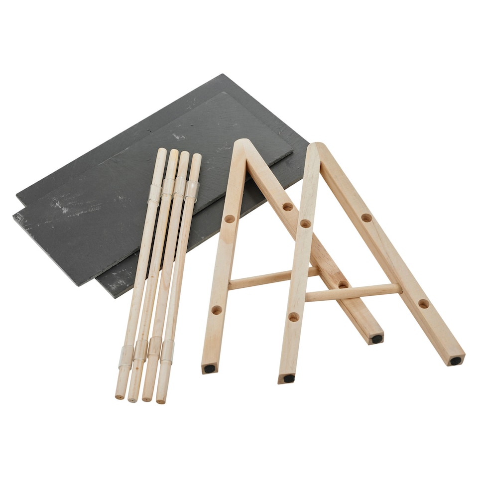image 1 of 2-Tier Slate and Wood Snack Display Stand