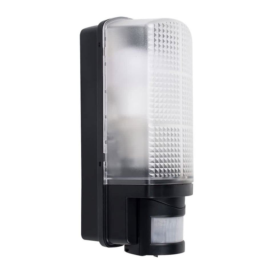 image 1 of ValueLights Griffin Outdoor IP44 Rated PIR Motion Sensor Bulkhead Wall Light & Cool White LED Bulb | Black