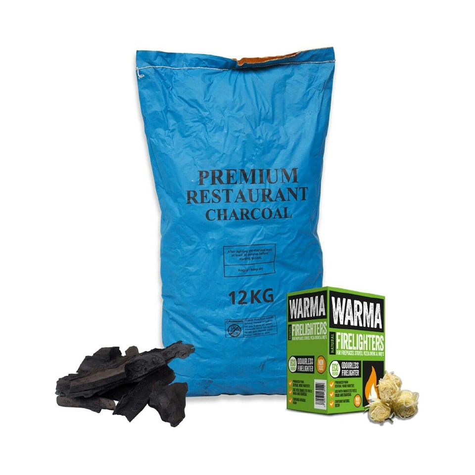 image 1 of Blue Bag Lumpwood Restaurant Charcoal Bundle - 1 x Bag & 1 Box of 30 Eco Wood Wool Firelighters