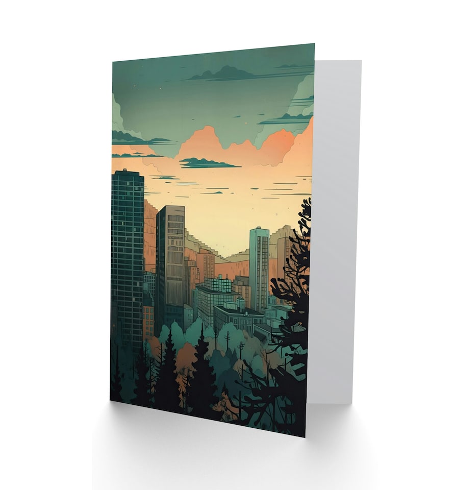 image 1 of Skyscrapers Forest Urban Architecture Birthday Card