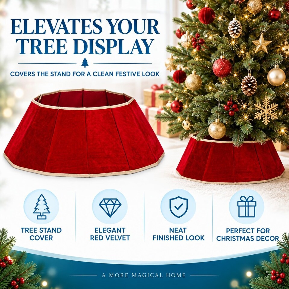 image 1 of 26.8 Inch Red Velvet Diamond Shape Christmas Tree Collar with Foldable Design