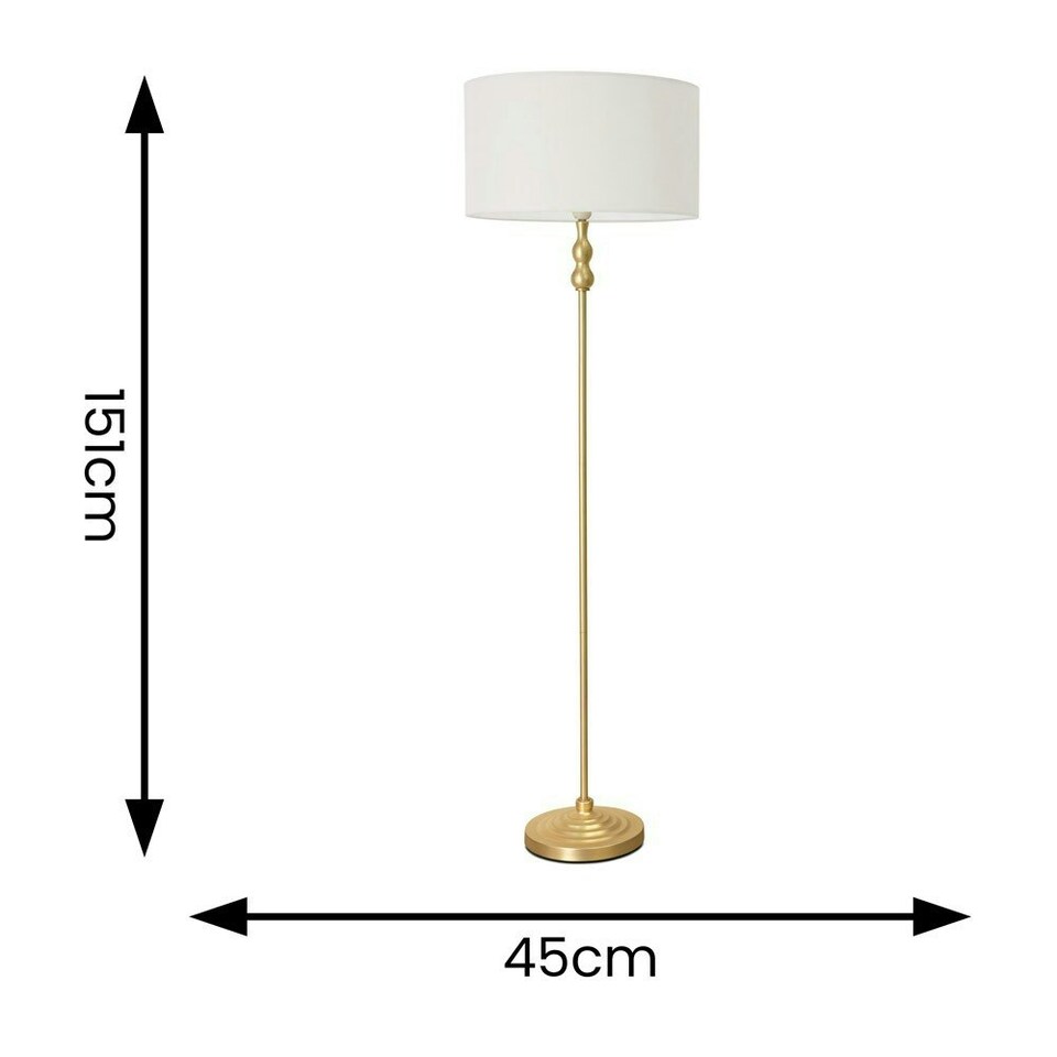 image 1 of ValueLights Maggie Gold Metal Candlestick Floor Lamp with White Fabric Lamp Shade