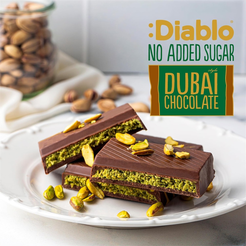 image 1 of Diablo No Added Sugar Dubai Chocolate Bar 200g Twin Pack