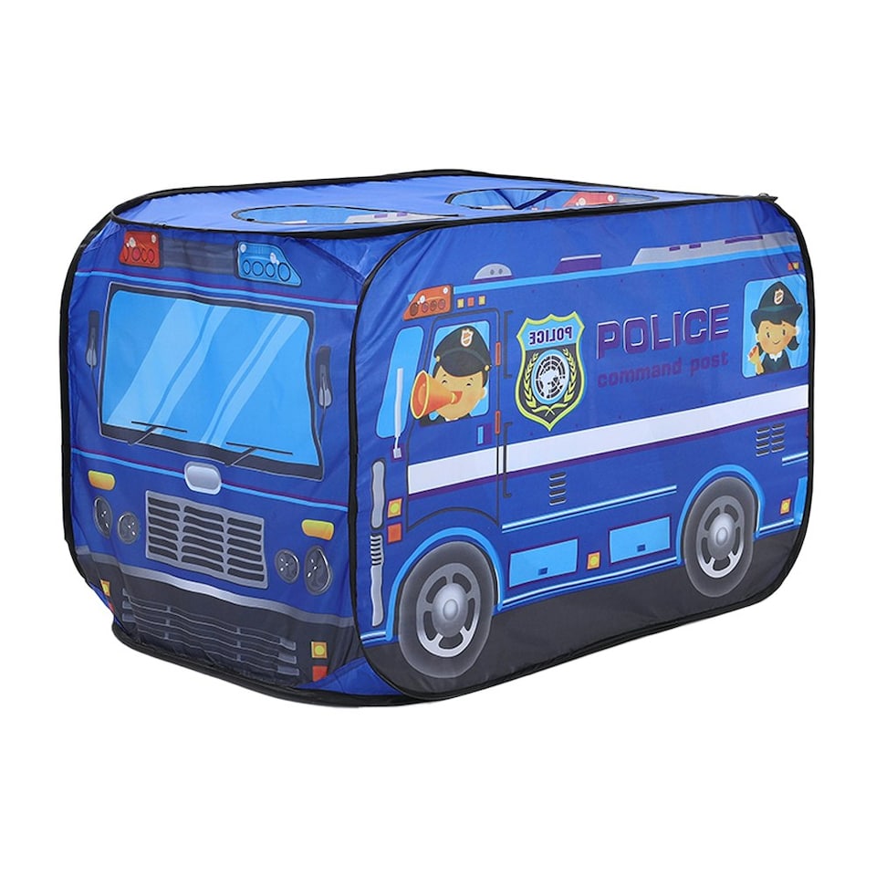 image 1 of Living and Home Foldable Police Truck Pop-Up Tent Playhouse for Kids - Blue Blue