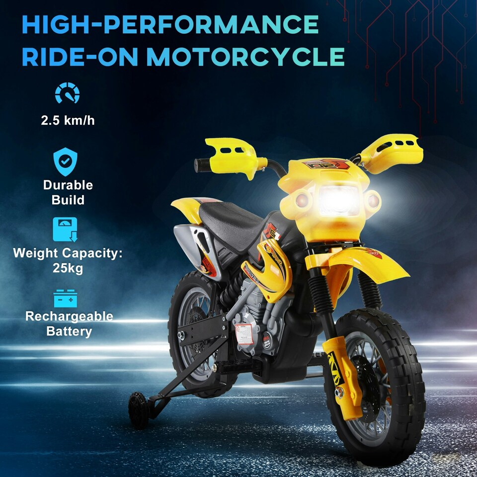 image 1 of HOMCOM 6V Kids Electric Motorbike Motorcycle Ride On for 3-6 Years Yellow