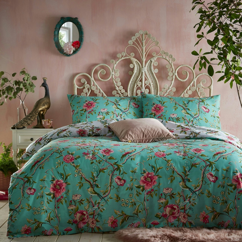 image 1 of furn. Vintage Chinoiserie Floral Exotic Super King Duvet Cover Set