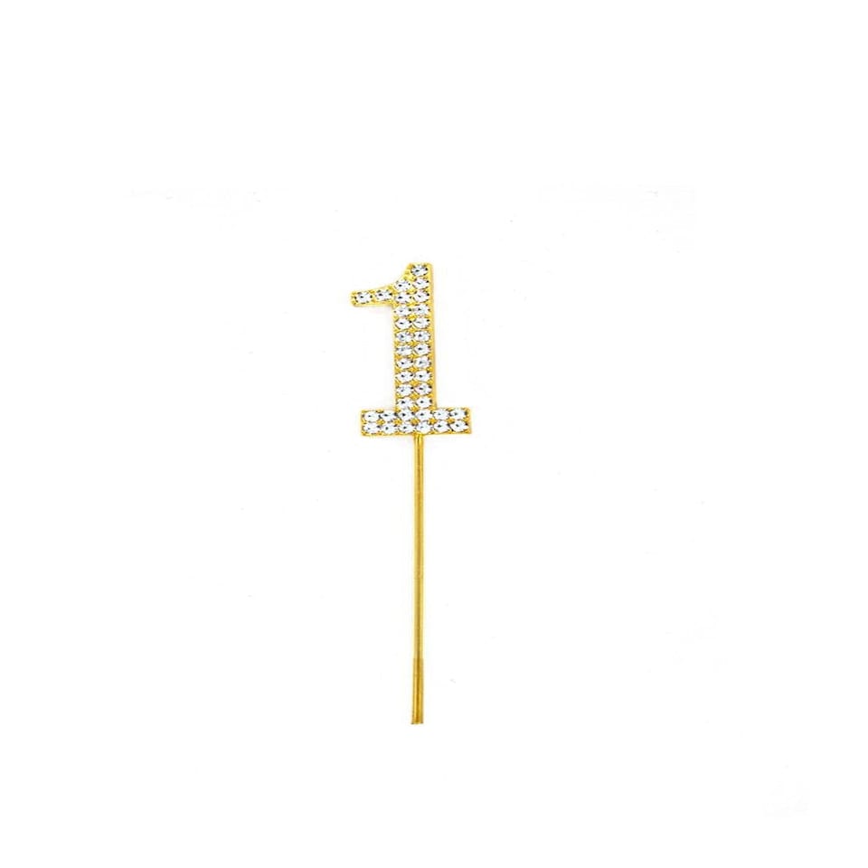 image 1 of Cake Topper Number 1 Gold Sparkly Diamond Gold