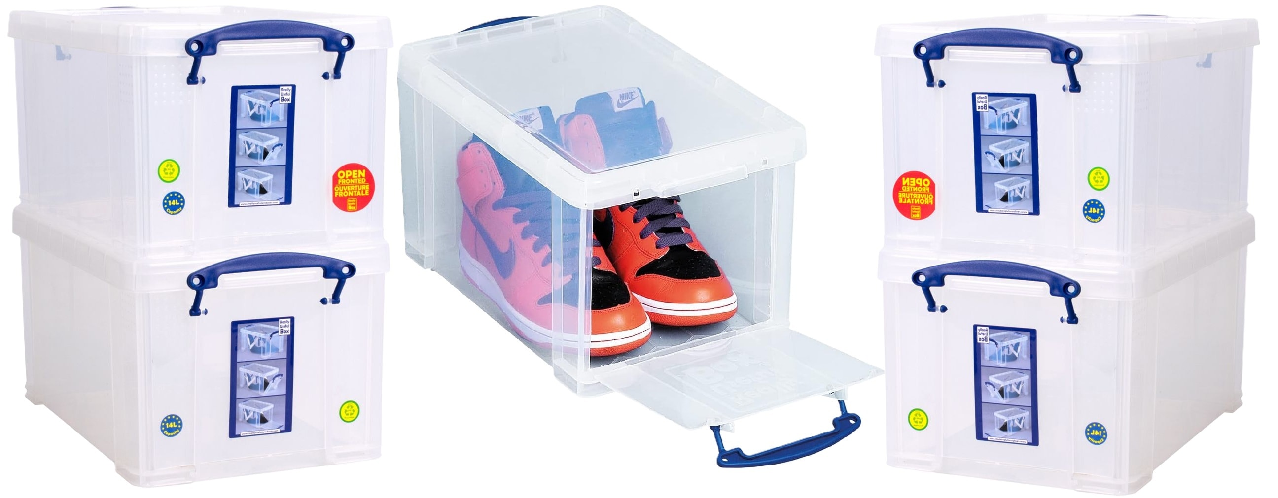 Really Useful Plastic Storage Box 14 Litre CLEAR OPEN Front Pack of 5