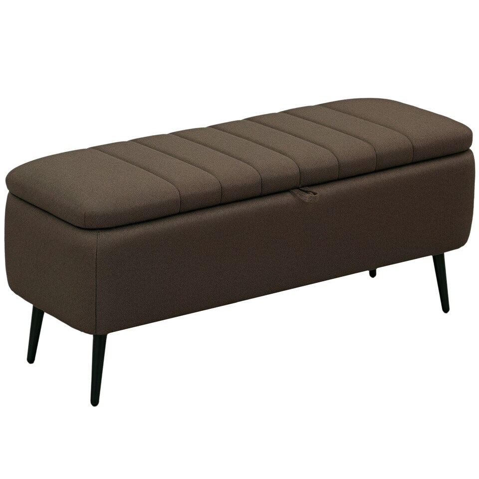 image 1 of HOMCOM Storage Ottoman Bench, Linen Fabric Footstool with Steel Legs Brown | Black