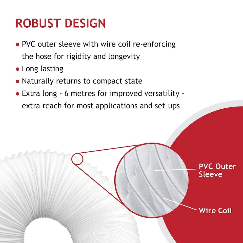 image 1 of SPARES2GO Air Con Vent Hose 6 Metre 5" 5.9" Duct Pipe Extension Threaded Coupler Connector Ring Kit White