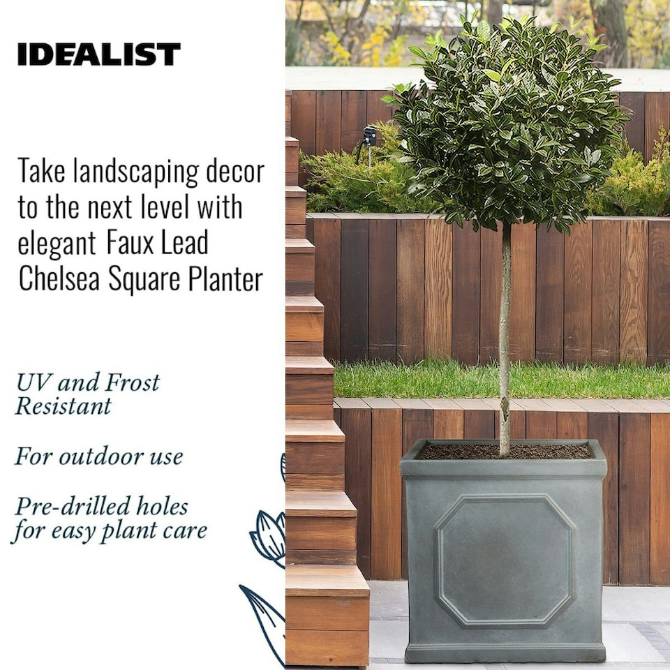 image 1 of Faux Lead Chelsea Box Square Grey Light Stone Garden Planter W45 H45 L45 cm, 91 ltrs Cap.