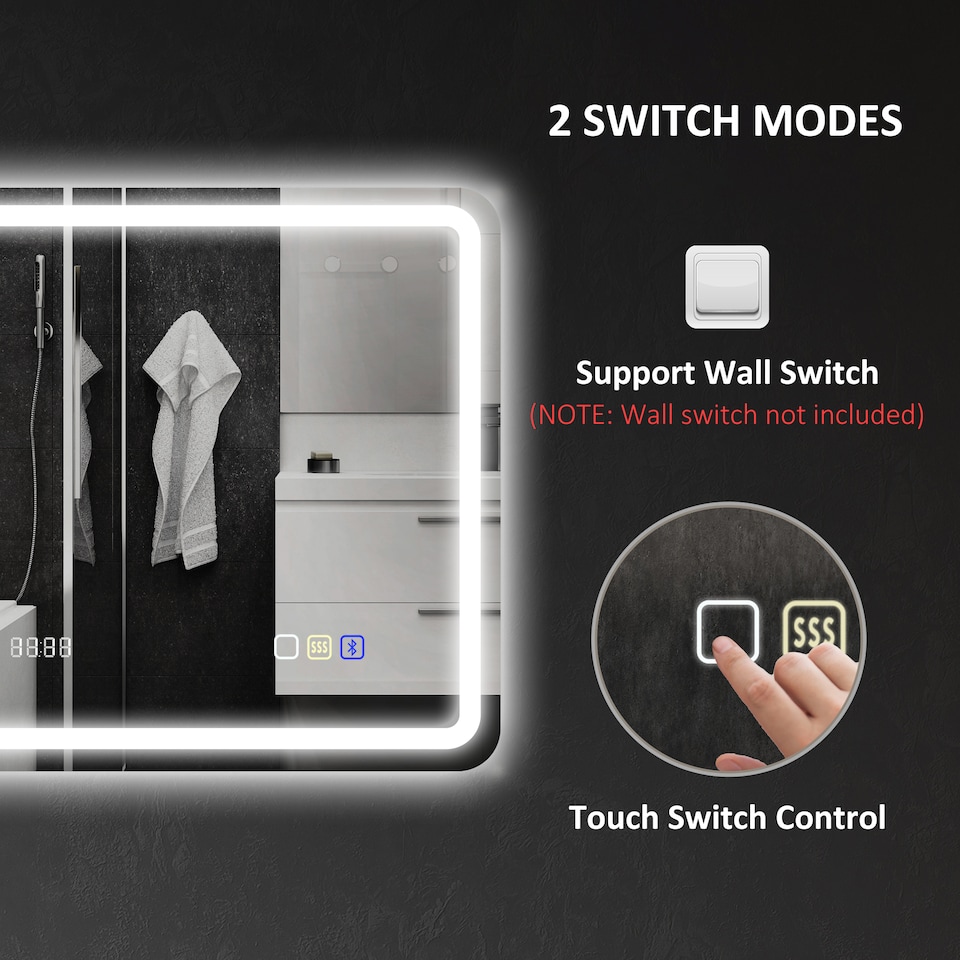 image 1 of HOMCOM 600 x 800 mm Illuminated Bathroom Mirror with Bluetooth Clock Silver