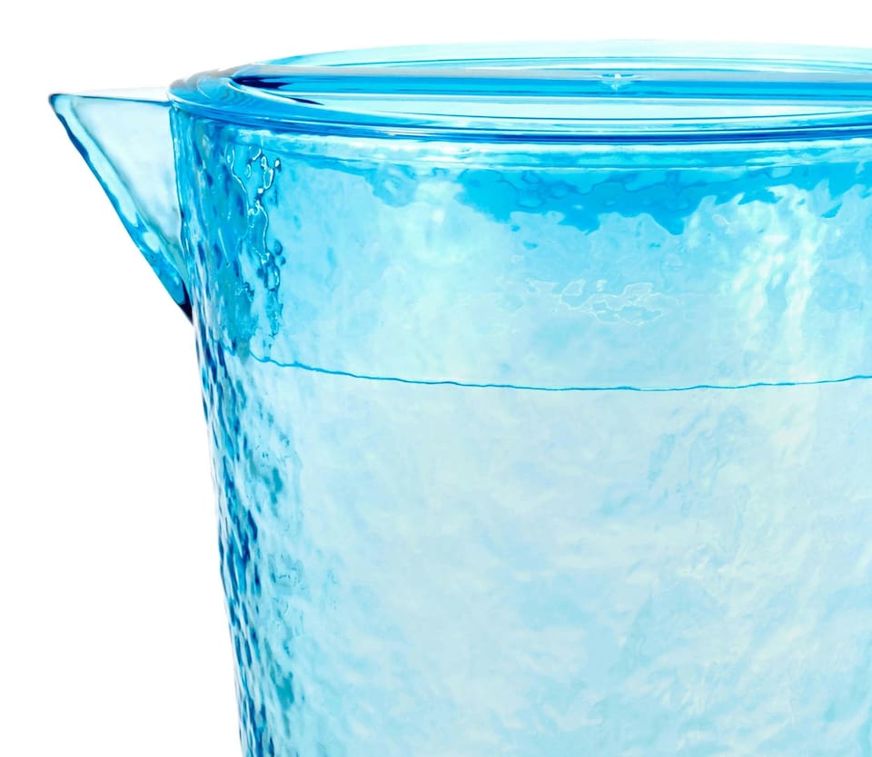 image 1 of 1.9 Litre Acyrlic Jug With Lid Reuseable Blue Hammered Pitcher | Blue | 1