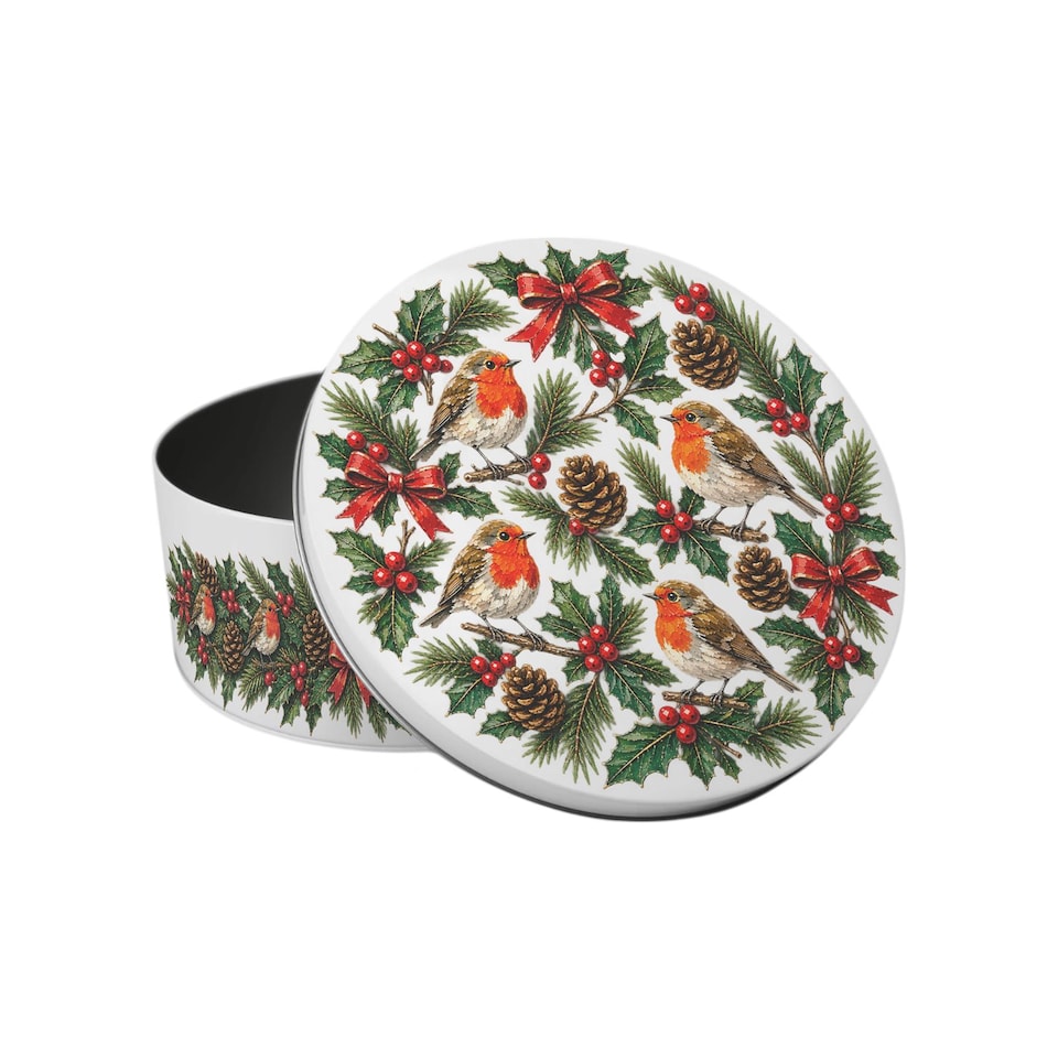 image 1 of Festive Robins Round Christmas Cake Tin
