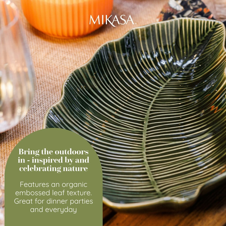 image 1 of Mikasa Serving Dish Green Stoneware Leaf Shaped 31.5cm | Green