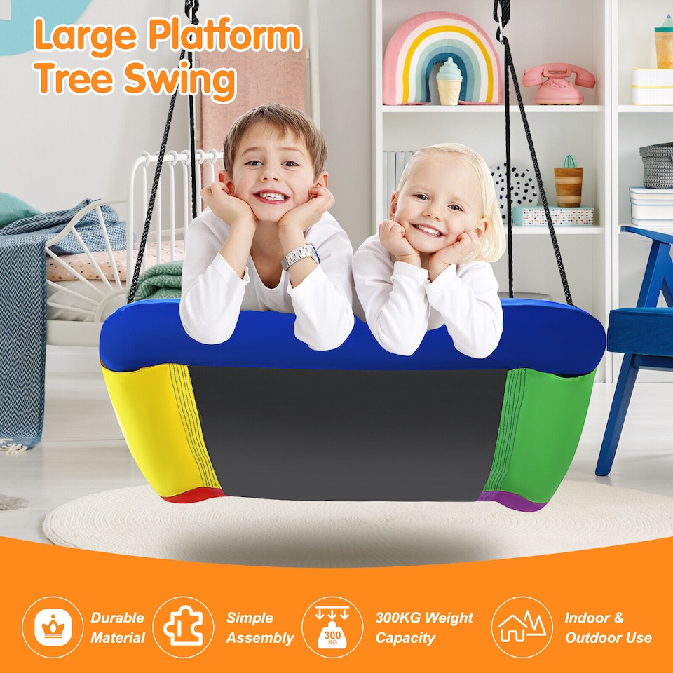 image 1 of COSTWAY Nest Swing Square Kids Swings Outdoor Tree Swing Seat Adjustable Hanging Ropes
