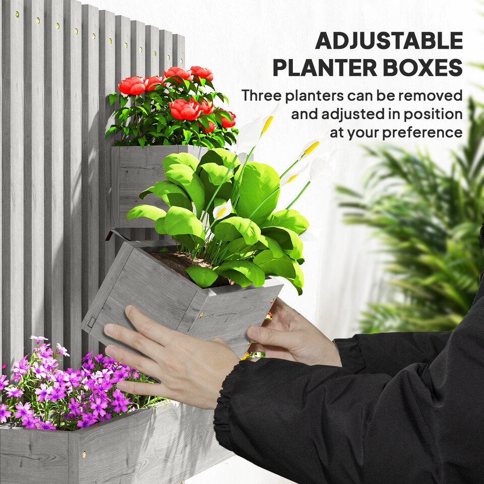 image 1 of Outsunny Wooden Garden Planters with Trellis Wall-mounted Raised Garden Bed | Grey | Grey