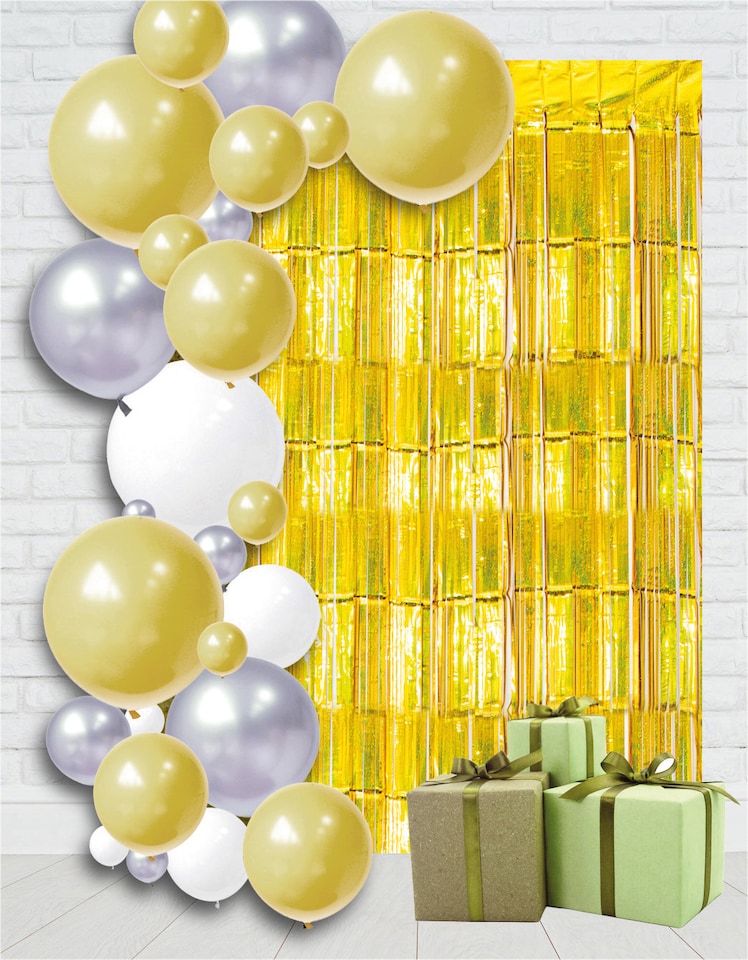 image 1 of Shimmer Tinsel Curtain, 3M x 1M Gold