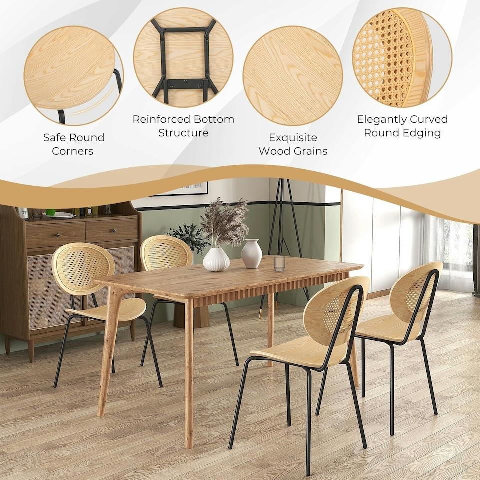 image 1 of COSTWAY Set of 2 Rattan Dining Chair Accent Armless Chairs Yellow