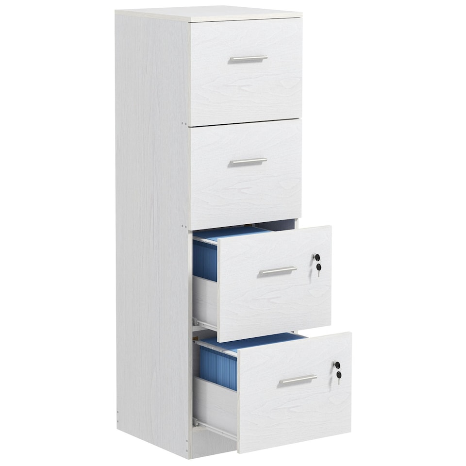 image 1 of HOMCOM 4 Drawer File Cabinet Locking Filing Cabinet A4 Ash Wood-Effect