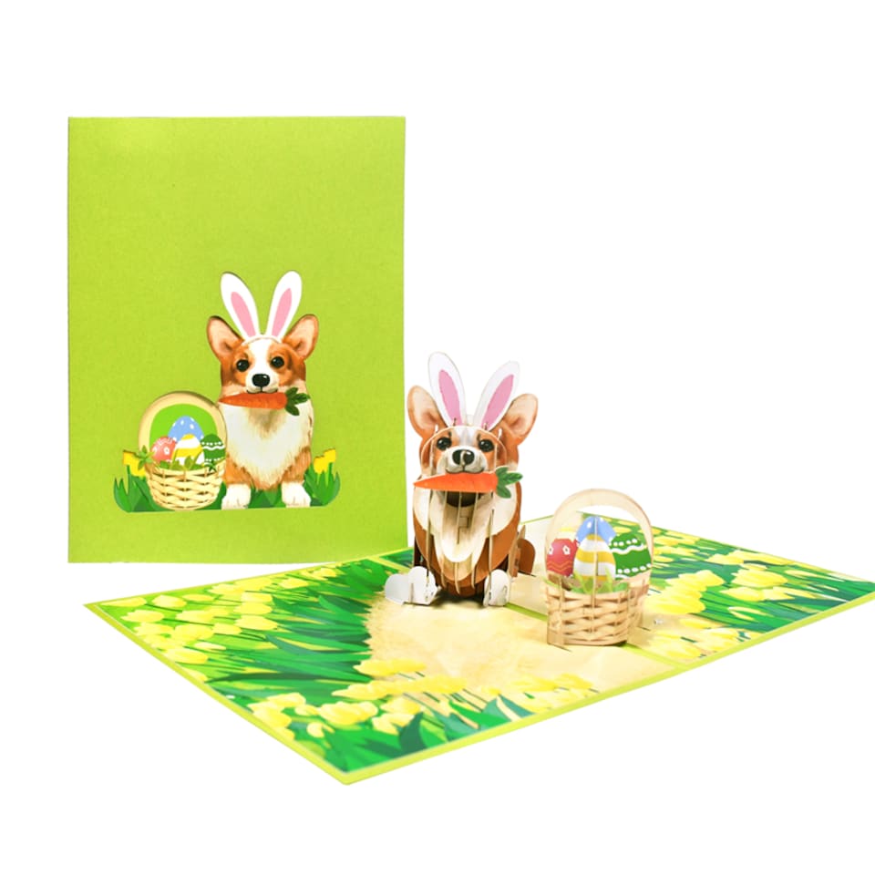 image 1 of Corgi Easter Bunny Ears 3D Pop Up Greeting Card