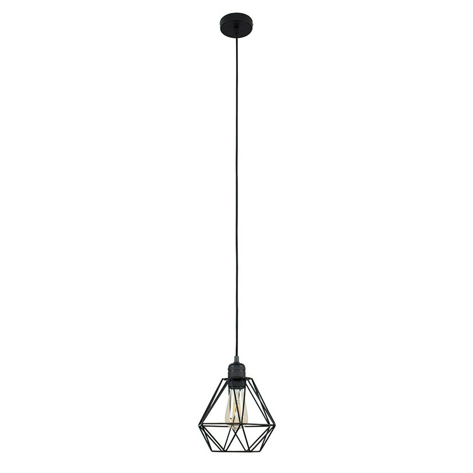 image 1 of ValueLights Casco Matte Black Pendant Light with Black Tapered Shade and E27 Pear LED 4W Warm White 2700K Bulb