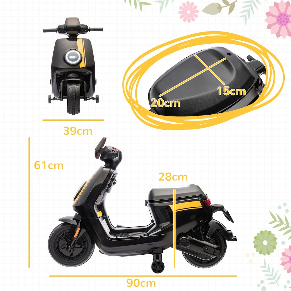 image 1 of AIYAPLAY 6V Kids Electric Motorbike with Headlight and Music - Black