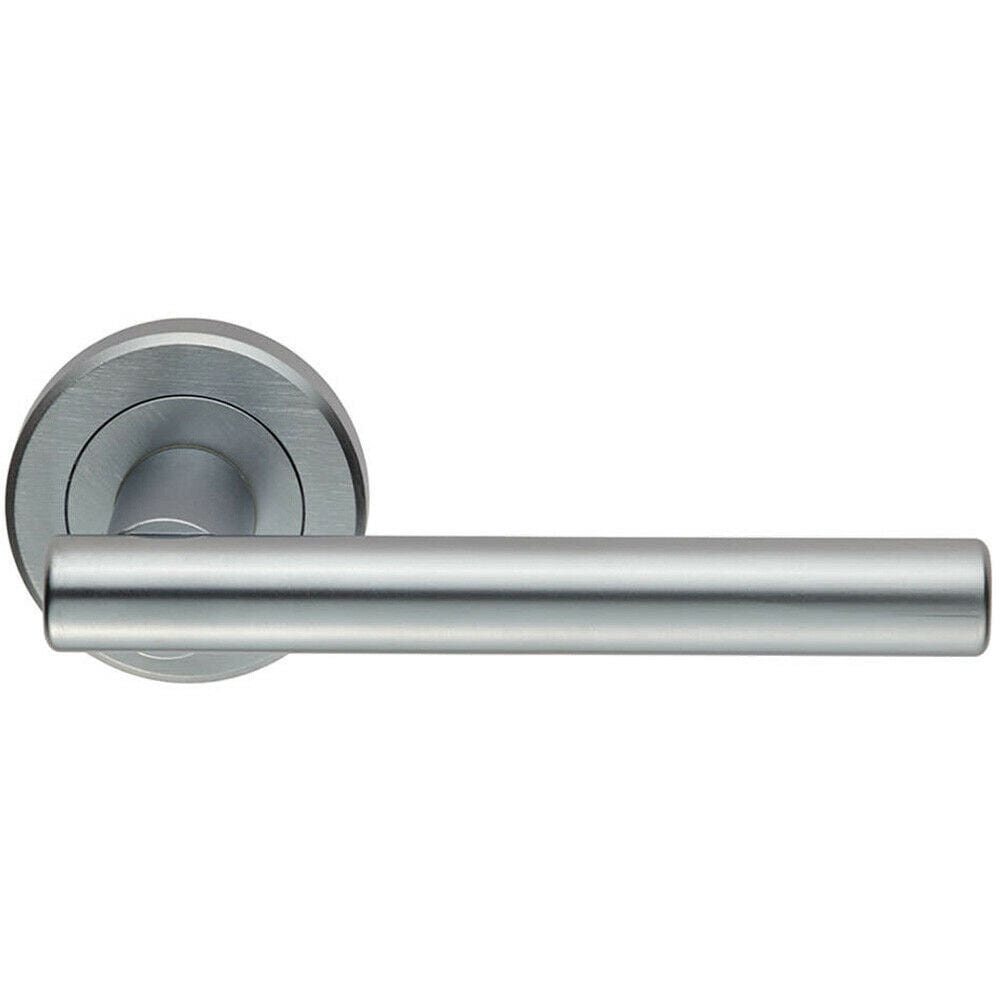 Loops PAIR Straight T Bar Handle on Round Rose Concealed Fix Satin Chrome