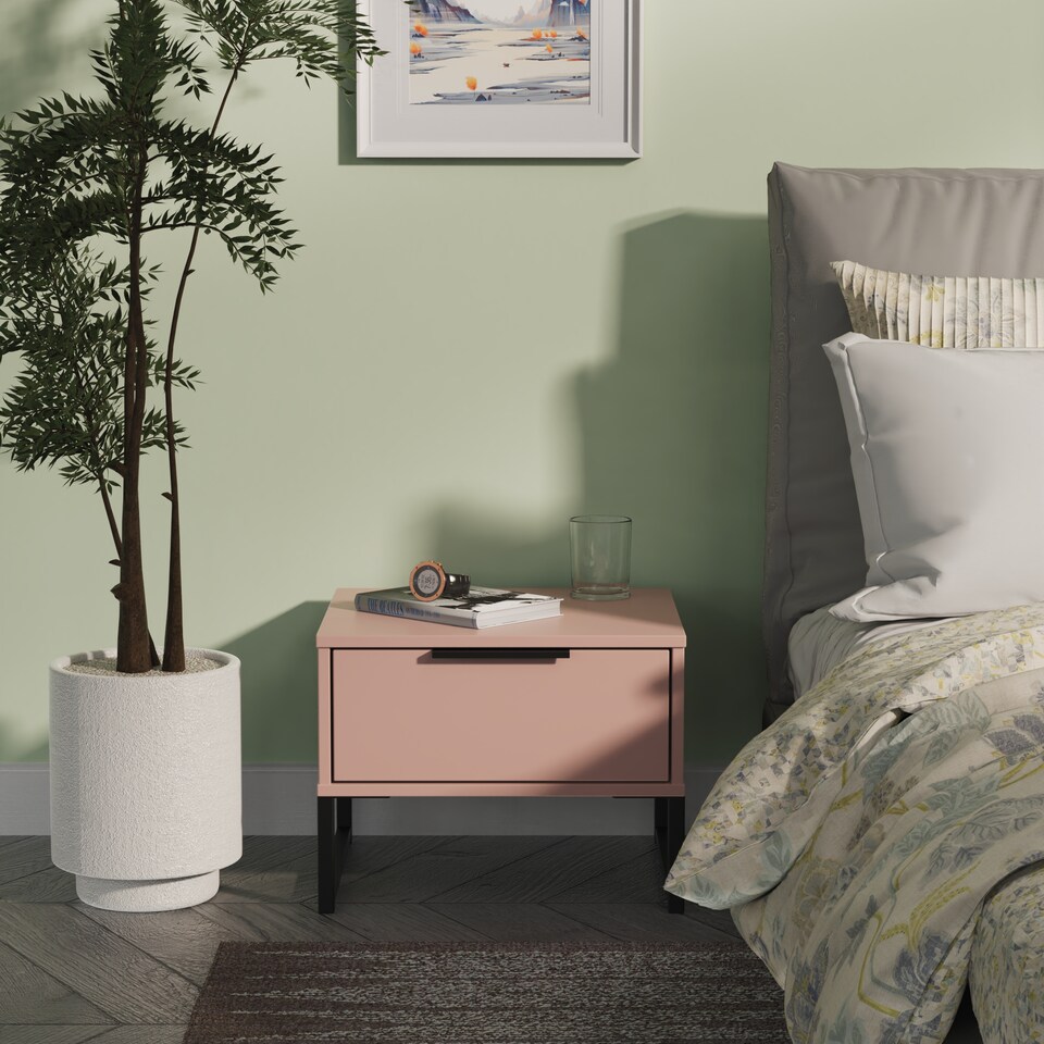 image 1 of Beijing 1 Drawer Bedside Table in Kobe Pink (Ready Assembled) | Pink | Kobe Pink
