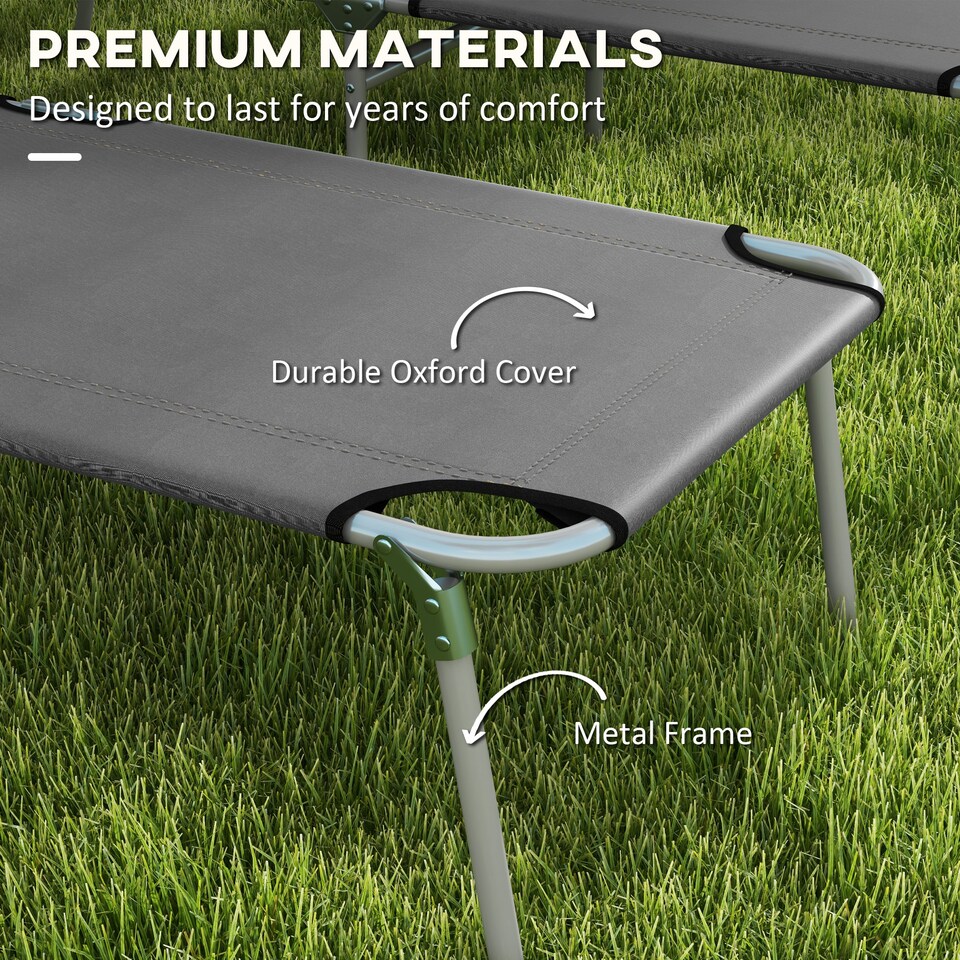 image 1 of Outsunny Folding Sun Lounger Set of 2 w/ Sunshade Adjustable Backrest Grey