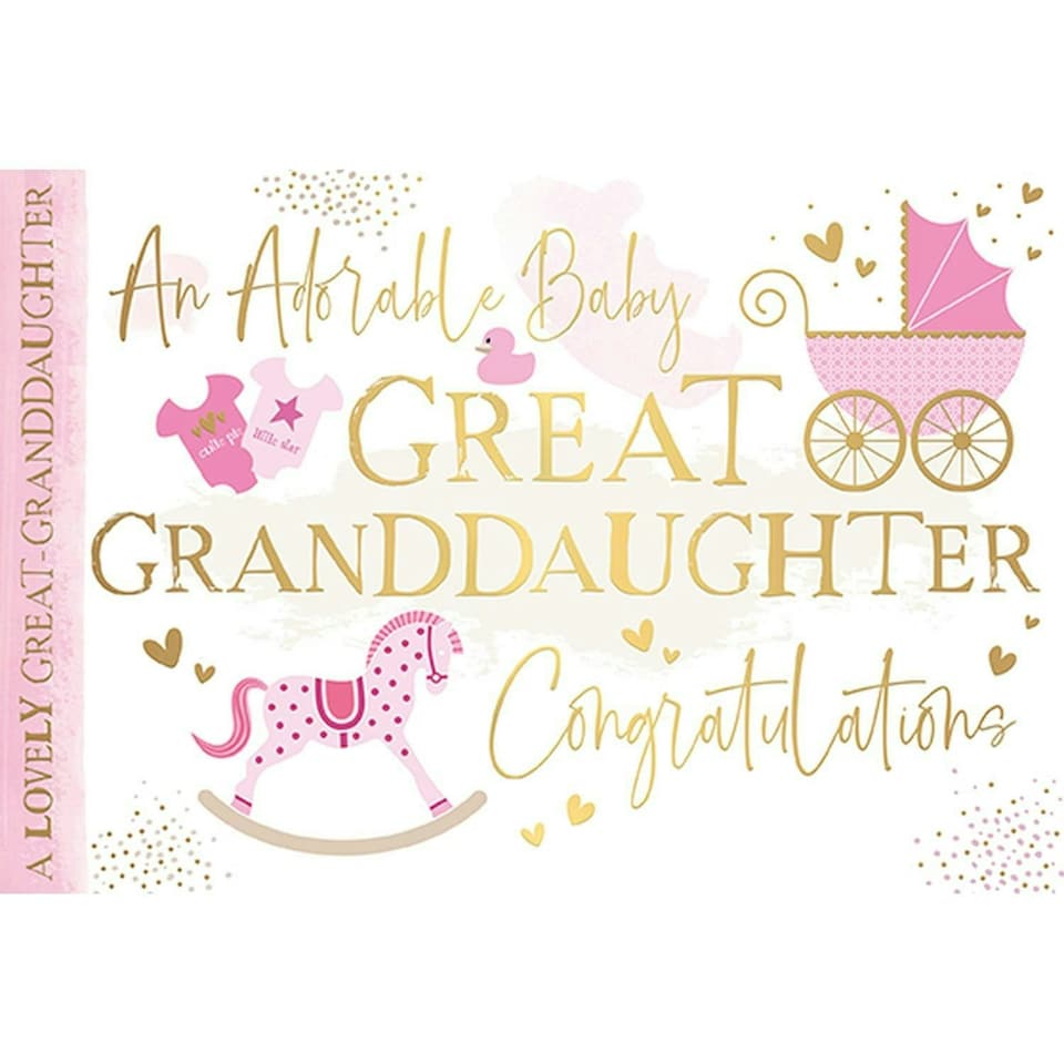 Words 'n' Wishes Traditional Great Granddaughter Baby Card, Gold Foil Finish, Made in the UK
