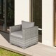 image 2 of Outsunny Single Rattan Garden Chair, PE Wicker Garden Armchair with Cushions, Outdoor Rattan Chair with Armrests and Steel Frame for Conservatory, Porch, Patio, Balcony, Grey