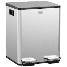 HOMCOM 2 x 20L Dual Kitchen Bin Pedal Bin for Recycling and Waste Silver | 40L