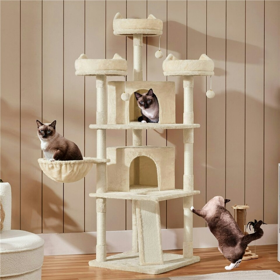 image 1 of Yaheetech 175 cm Plush Cat Tower with Condos Beige