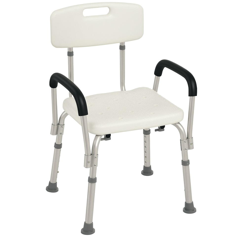 image 1 of HOMCOM Light Weight Aluminum Shower Bench Portable Lift Chair w/ Back & Armrest
