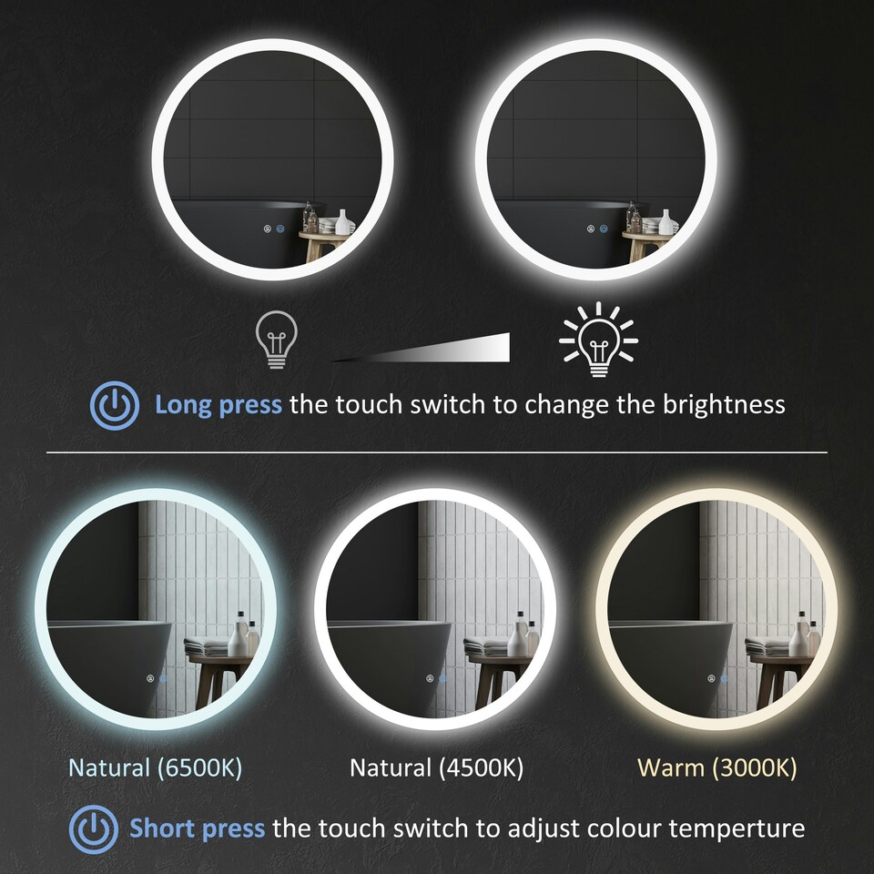 image 1 of kleankin Illuminated Bathroom Mirror with LED Lights, Defogging Film