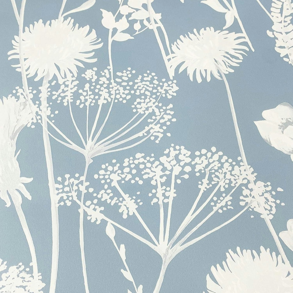 image 1 of Catherine Lansfield Meadowsweet Floral Blue Wallpaper Blue | Blue