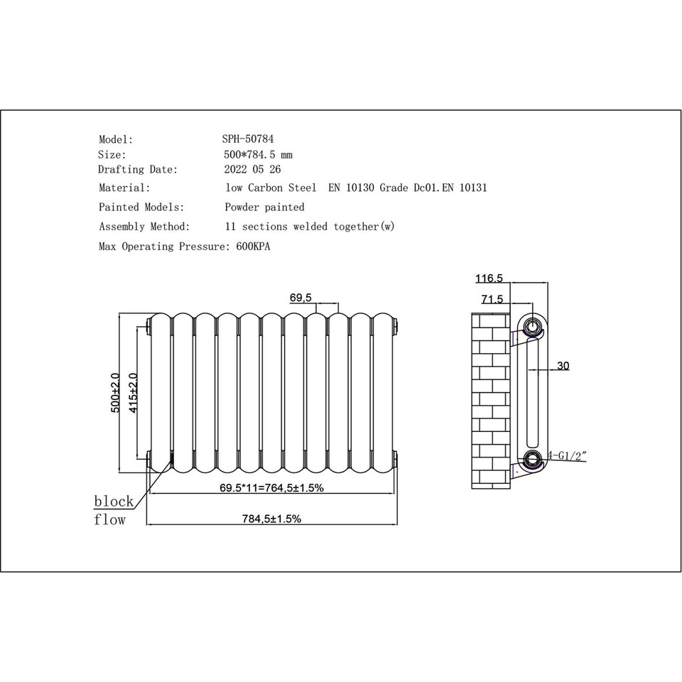 image 1 of Sherwood Double Column Round Top Bathroom Radiator - Anthracite Grey (H) 500mm x (W) 785mm