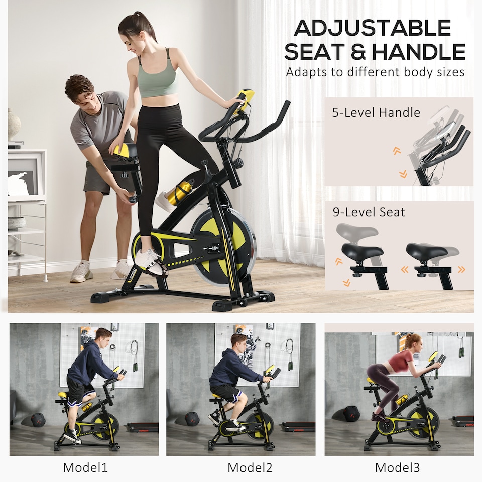 image 1 of SPORTNOW Indoor Exercise Bike, Stationary Bike, Cycling Machine with Adjustable Seat and Resistance, Heart Rate Sensor, for Home Gym Workout, 8kg Flywheel, Yellow