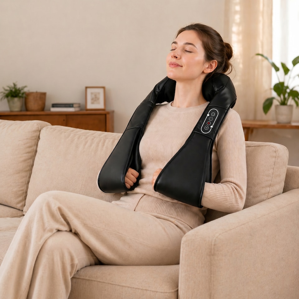 image 1 of HOMCOM Neck Massager with Heat, Deep Tissue Shiatsu 3D Kneading Massager