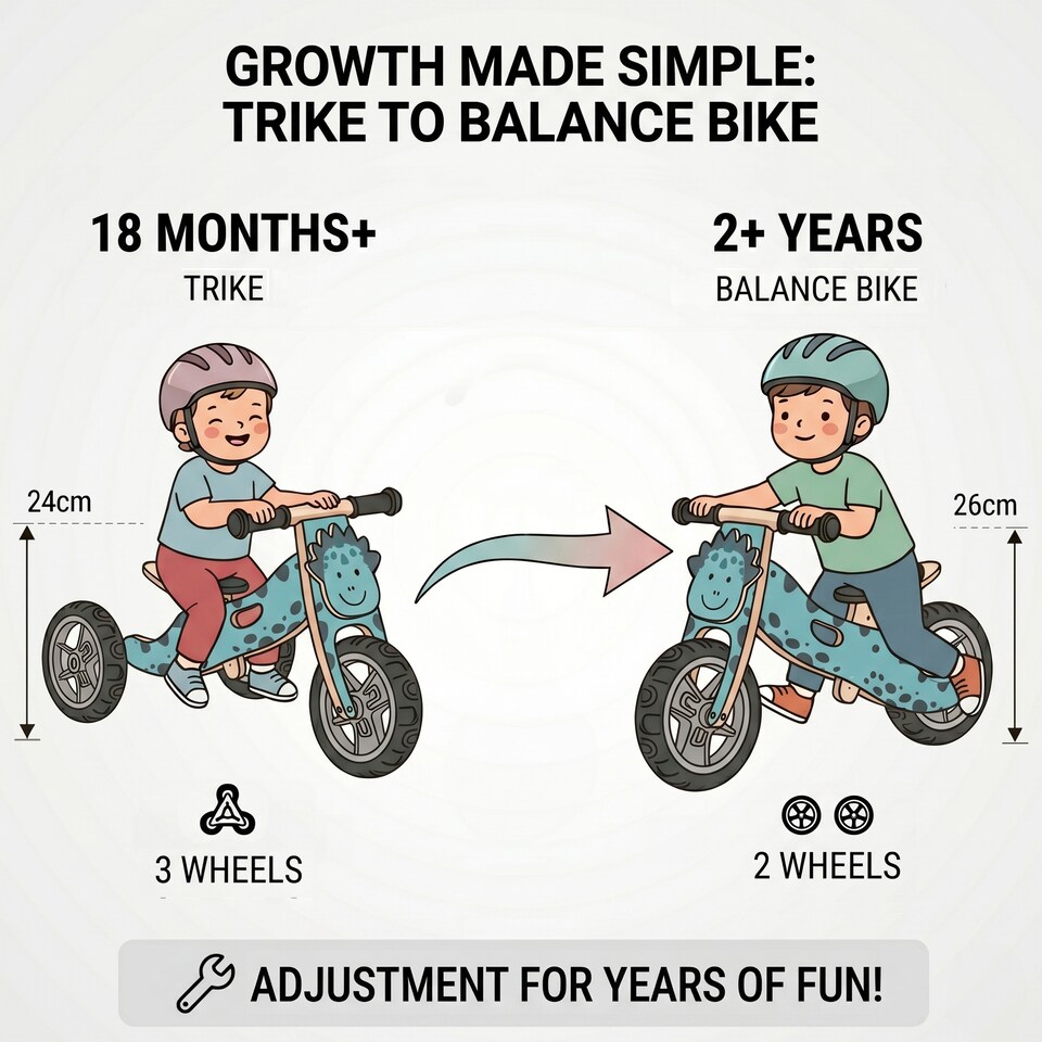 image 1 of Hooga 2-in-1 Balance Bike - Wooden Trike for Kids | Blue