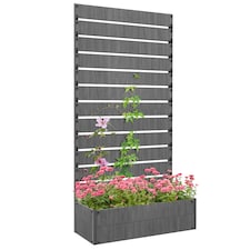 Outsunny Raised Garden Bed with Trellis Standing Patio Planter Box Dark Grey | Grey | Dark Grey