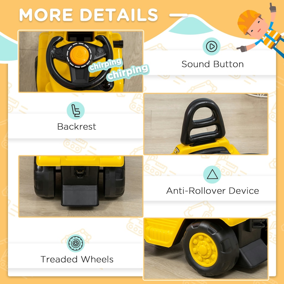 image 1 of HOMCOM Kids Ride-On Forklift Truck w/ Fork Tray, Under Seat Storage, Backrest