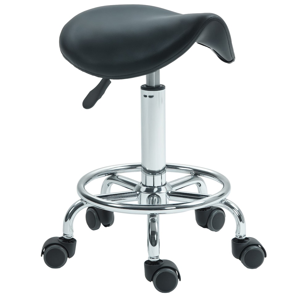 image 1 of HOMCOM Saddle Stool, PU Leather Adjustable Rolling Salon Chair for Massage, Spa, Clinic, Beauty, Hairdressing and Tattoo, Black