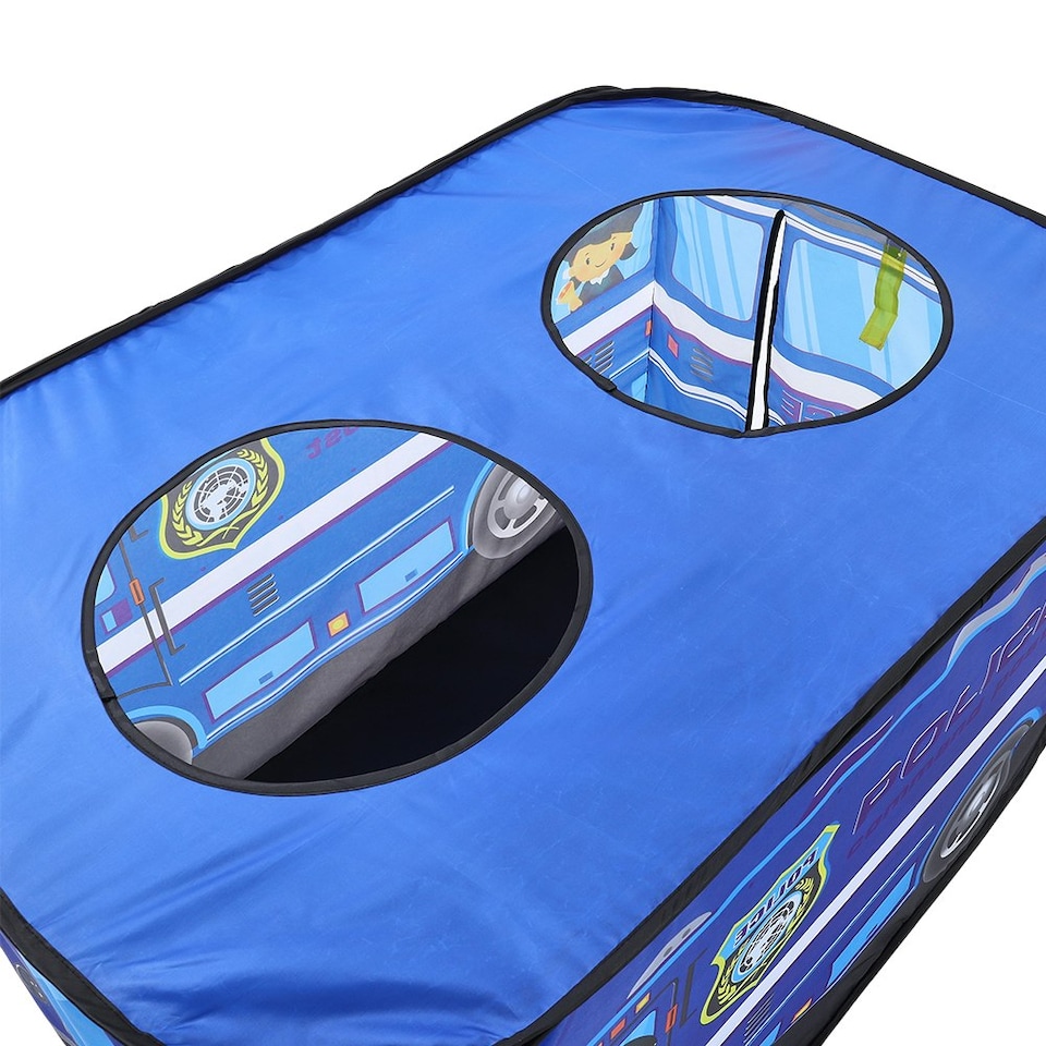 image 1 of Living and Home Foldable Police Truck Pop-Up Tent Playhouse for Kids - Blue Blue