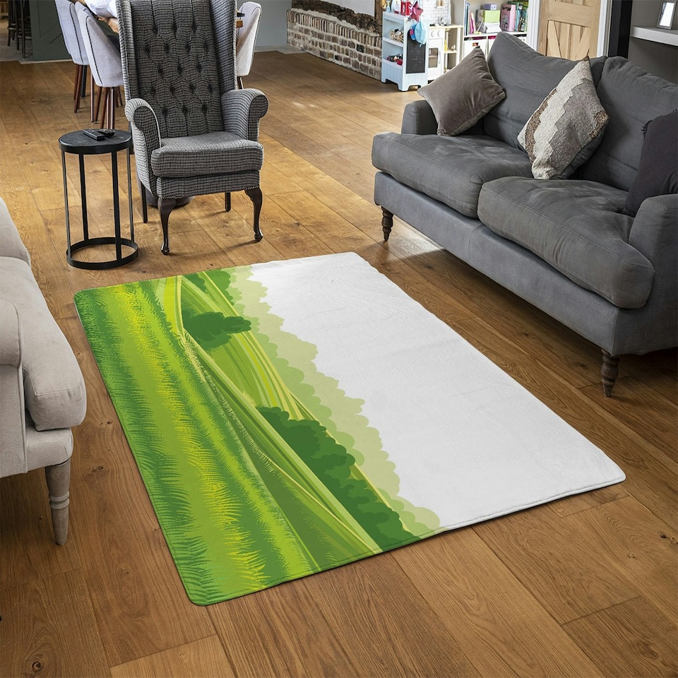image 1 of countryside landscape illustration (Rug) Green | L